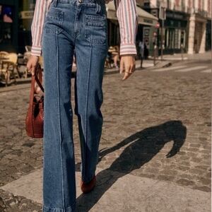 Sezane Hemmed Augusto Blue Flare Trouser Jeans